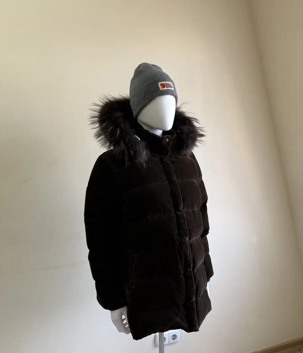 Vintage Moncler Brown Fur Corduroy Down Puffer Jacket Size 1